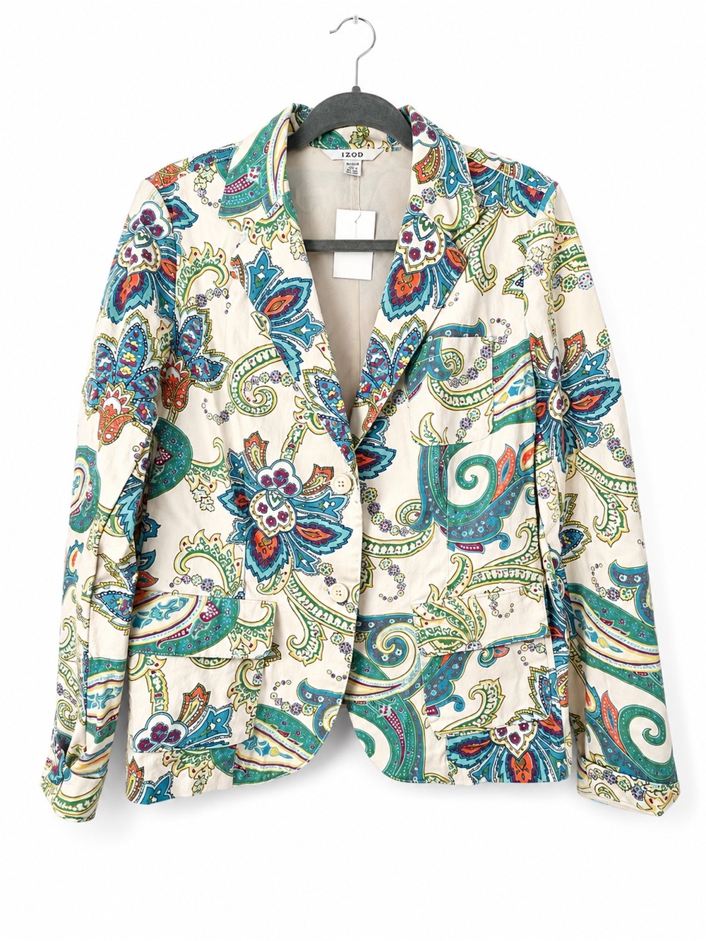 Izod Cream Paisley Blazer with Teal & Blue Accents